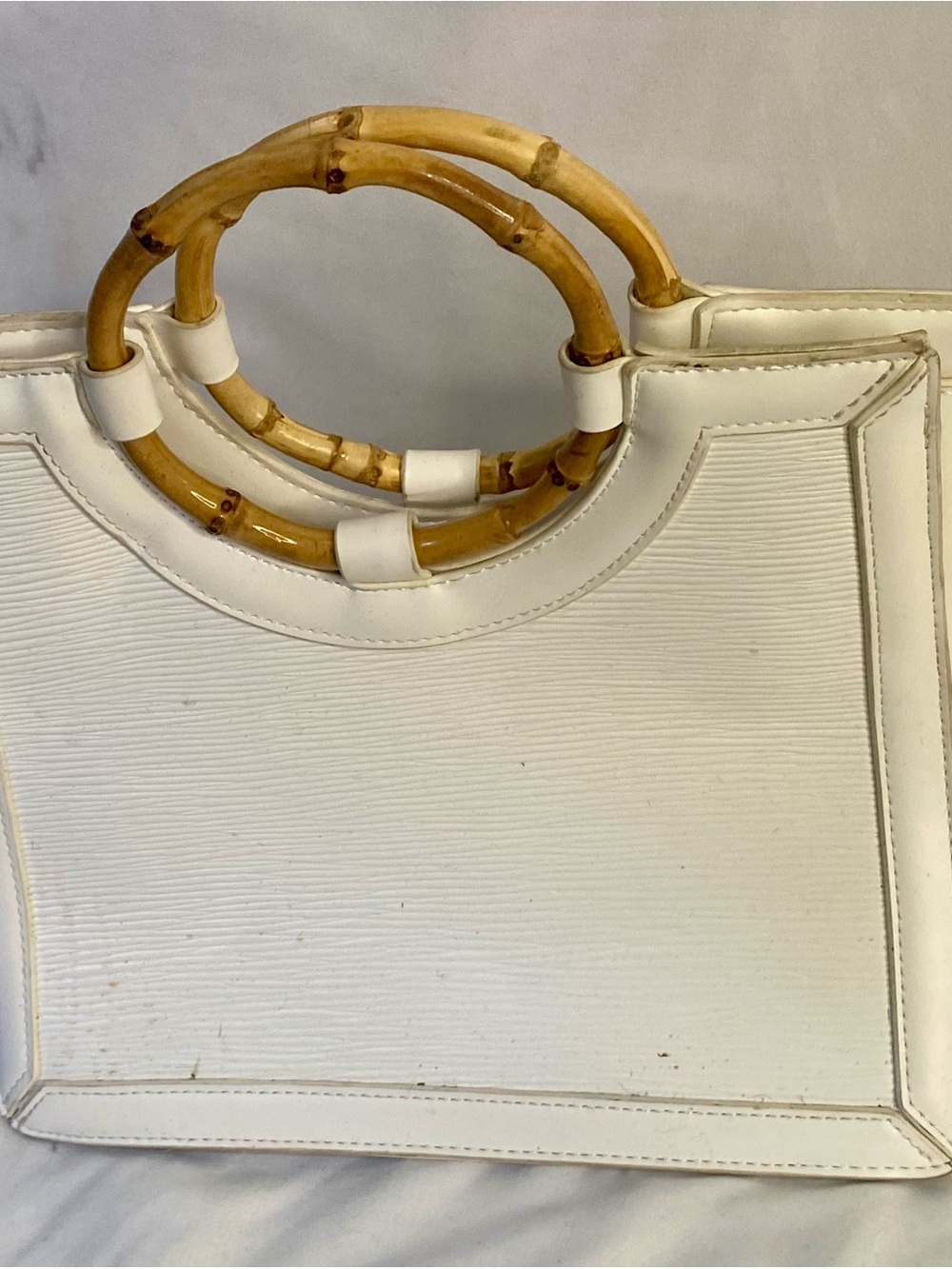 White Mini Tote with Bamboo Ring Handles